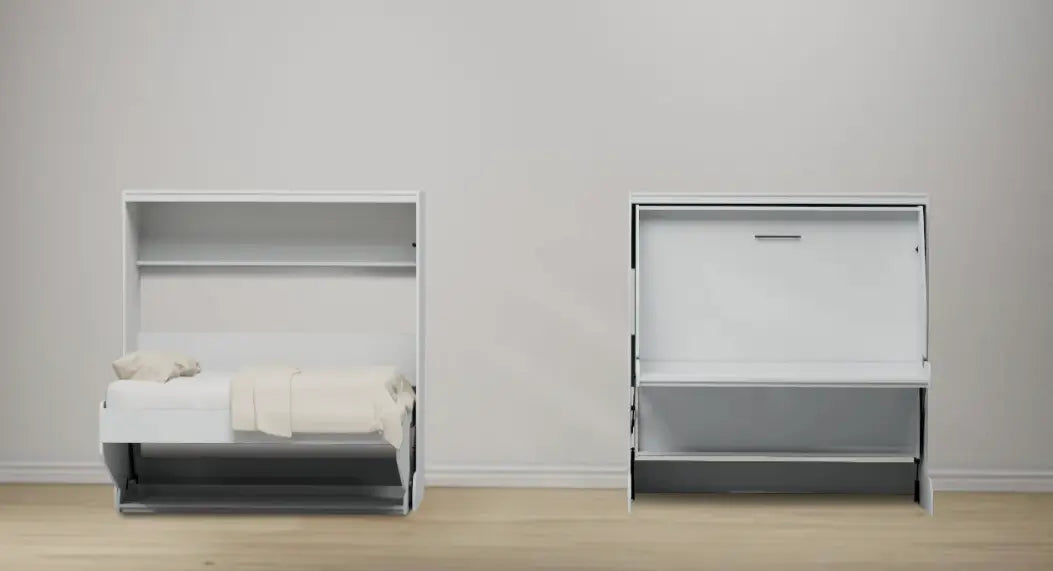 Two Murphy Desk Beds. One open to the bed position, the other in the desk position by EMBED Home Products