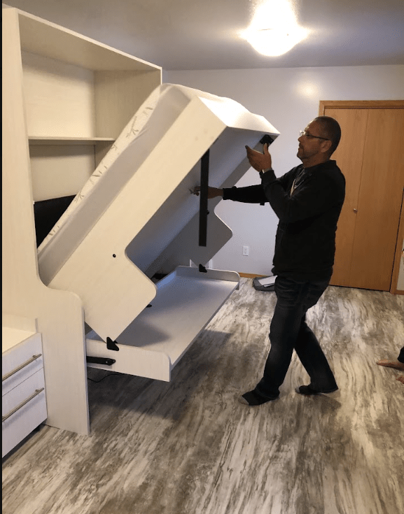 Murphy bed installation in progress