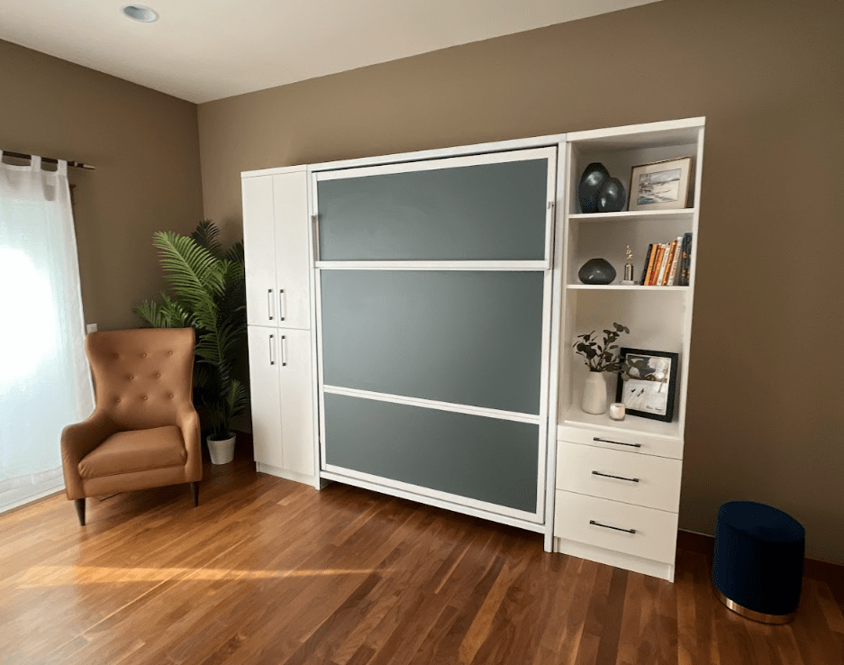 White Murphy bed with built-in storage
